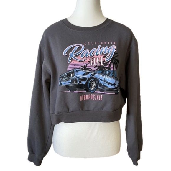 Cropped Grey Car Racing AEROPOSTALE Sweatshirt Size Small - Picture 1 of 9